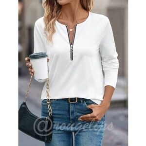 Rouge! Classic White Long Sleeve with Black Accent